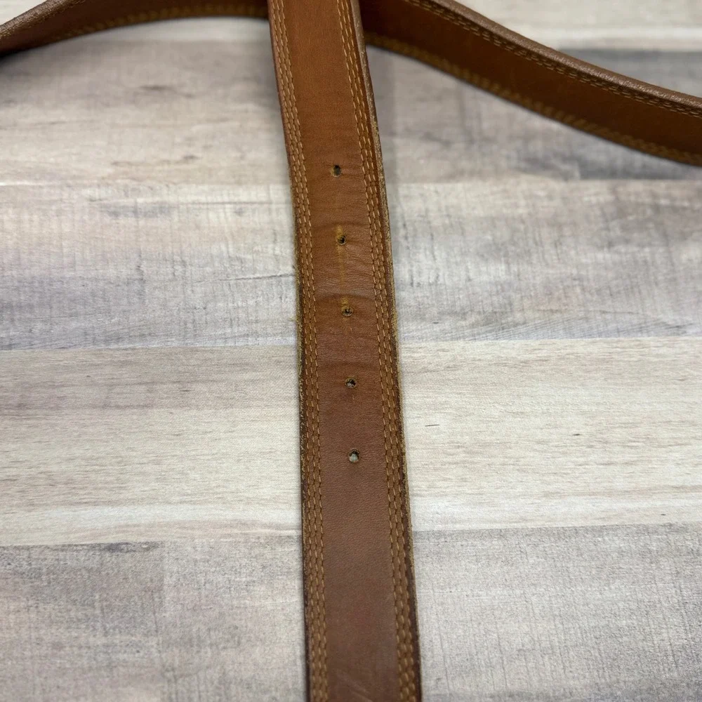 Vtg LL Bean Mens Triple Stitch Boot Logo Belt 44 Brown Leather Gorpcore Outdoor